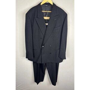 Toscani Collezione Oro Suit 58 EU 48 US Double Breasted Wool Pinstripe